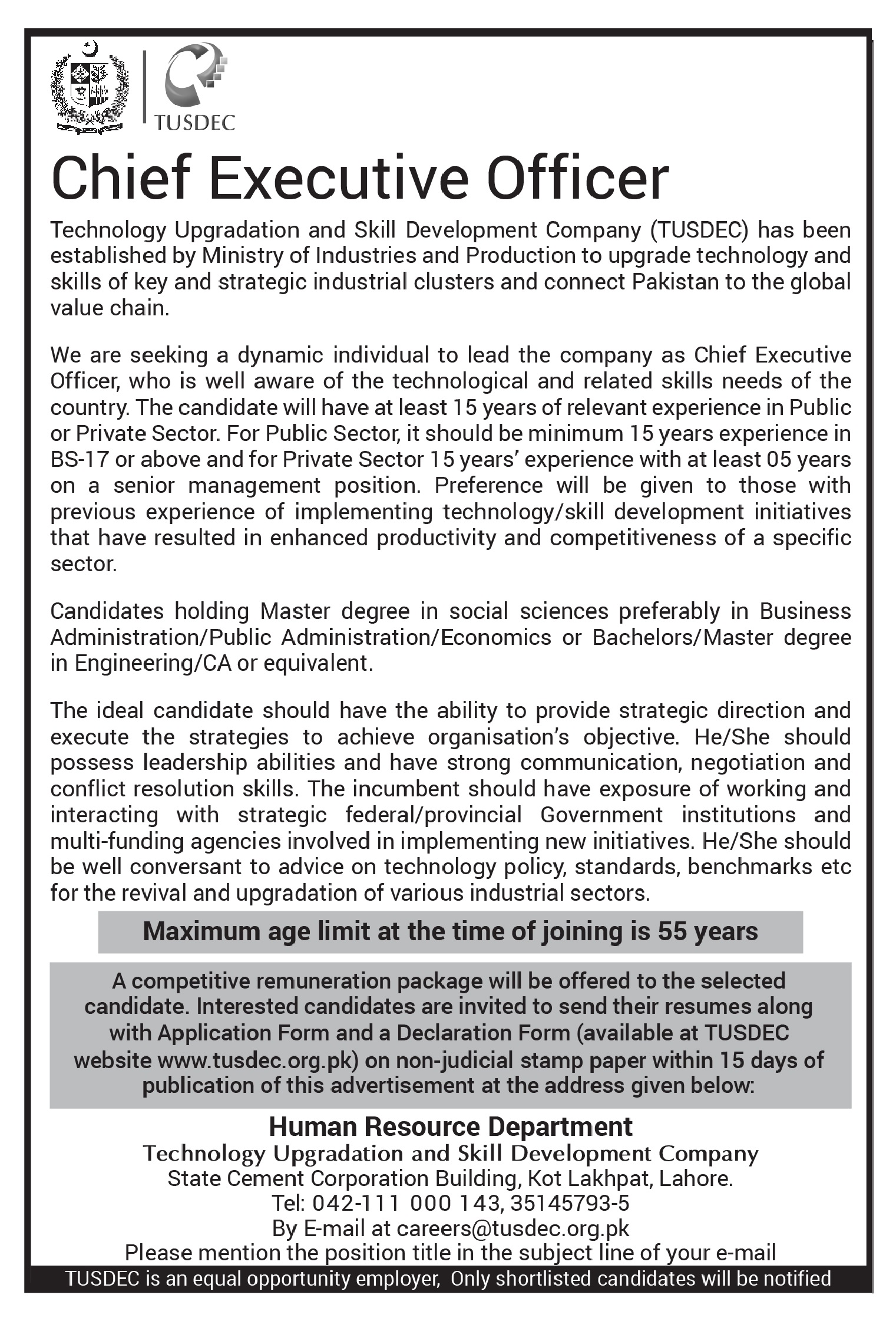 Ceo Job Posts Hiring of CEO - Technology Upgradation and Skill Development Company ...